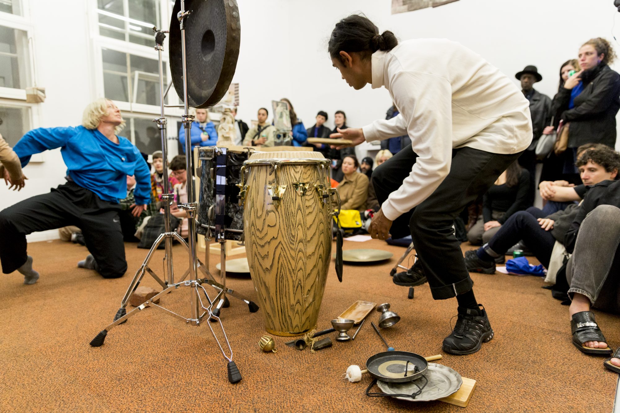 Performance by Arini Byng with Lilian Steiner, Rebecca Jensen and Rohan Rebeiro, at Bus Projects. Photography Lucy Foster.